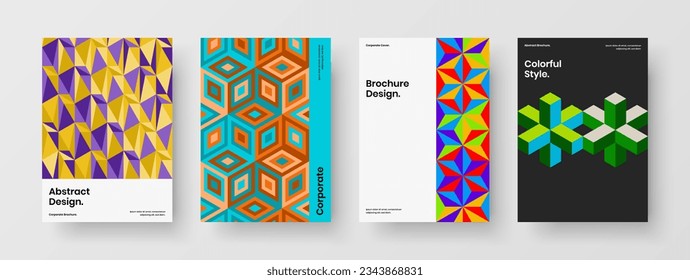 Multicolored geometric tiles banner illustration composition. Premium flyer vector design template set.