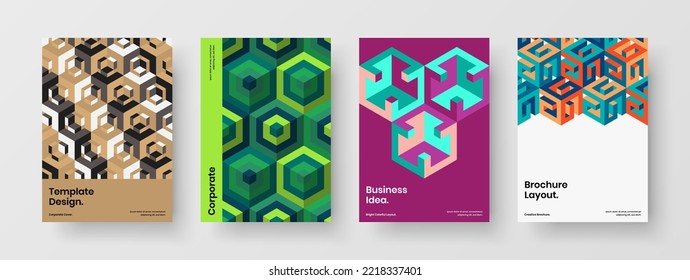 Colección de plantillas de portada del catálogo de fichas geométricas multicolores. Conjunto de diseño de vector de diseño de diseño A4 de identidad de empresa colorida.