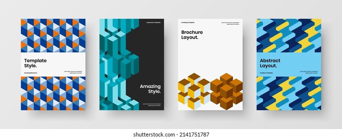 Multicolored geometric tiles front page illustration bundle. Premium presentation vector design concept composition.