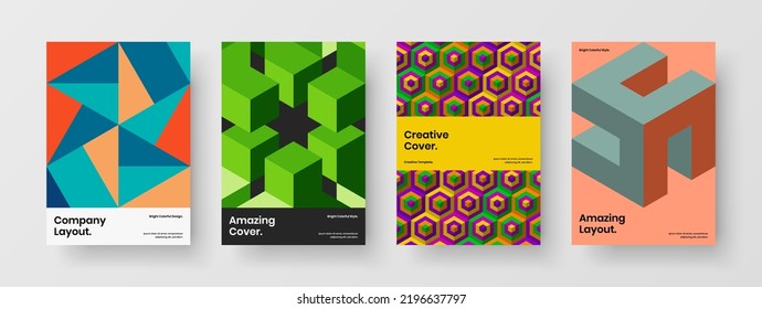Colección de ilustraciones de presentación de mosaicos geométricos multicolores. Conjunto de diseño de vectores de folletos a la moda.
