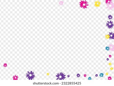 Multi-colored Gerbera Background Transparent Vector. Flowers Draw Template. Blue Leaf Childhood. Bloom Textile. Vintage Bright Plant.