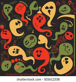 a lot of multicolored ghosts