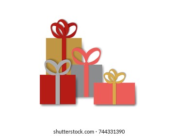 Multicolored gift boxes with ribbons on white background. Vector illustration. EPS 10