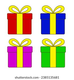 
Multi-colored gift boxes with yellow ribbon.
Vector gifts, New Year gifts