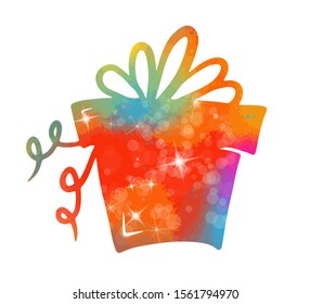 A multi-colored gift. Rainbow box. Vector