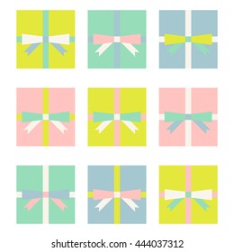 Multicolored gifts collection. Cute colorful presents. Vector illustration.