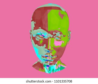 Multicolored girl head. Polygonal head of the girl 3D. Modern Art. The girl abstract head. Vector illustration.