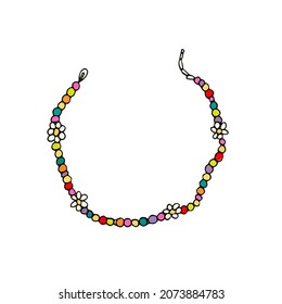 Multicolored girly beaded necklace with daisies vector illustration isolated on the white background