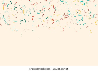 Multicolored gittering confetti background. Party card for carnaval