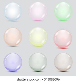 Multi-colored Glass Balls. Transparent Drop. Icons. Vector Background. Bubble Gum