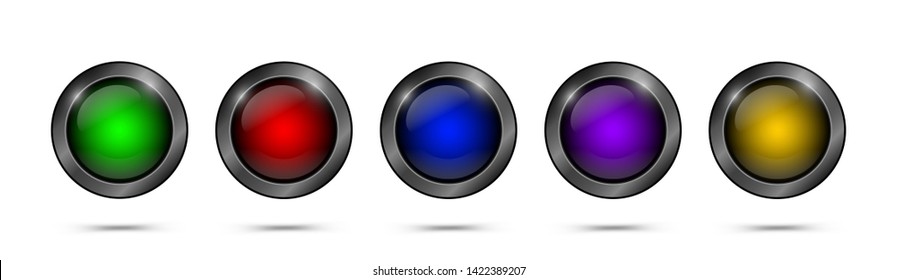 Multicolored glass buttons for web design, apps, games and more. Empty glass buttons round shape. Set of vector web elements.