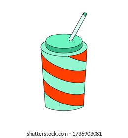 Multi-colored glass for drinks, fast food, vector illustration