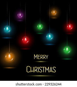 multicolored glassy circle led Christmas lights garlands hanging on black background