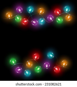 multicolored glassy circle led Christmas lights garlands on black background