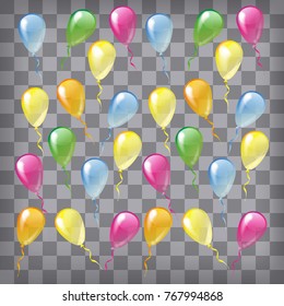 Multicolored glossy balloons isolated on a chequered background