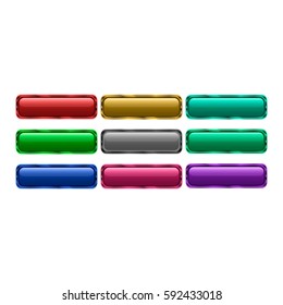 Multicolored glossy buttons set with frame. Isolated vector elements for web or game design on white background