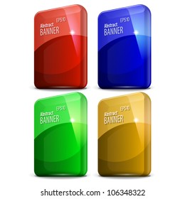 multicolored glossy label rectangular shape with rounded corners in red, blue and green colors