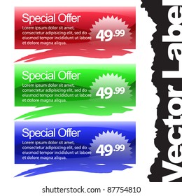multicolored glossy label rectangular shape with rounded corners in red, blue and green colors
