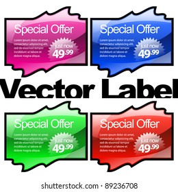 multicolored glossy label in red, blue and green colors