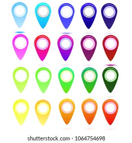 Multicolored glossy map point symbols set for the world map, arrows web icon, mesh object, infographics, vector design