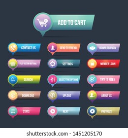 Multicolored Glossy Style Website Buttons Set, Vector Colorful Web Layout Elements Collection