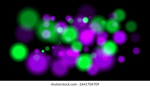 Multicolored glowing circles with blur on black background. Soft depth effect with vibrant color contrast.