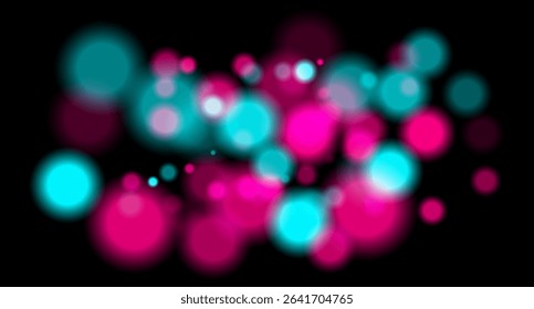 Multicolored glowing circles with blur on black background. Soft depth effect with vibrant color contrast.