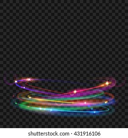 Multicolored glowing fire rings with glitter. Light effects