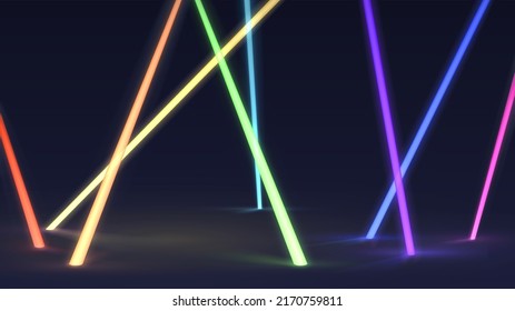 Tubos de neón multicolor en una habitación oscura