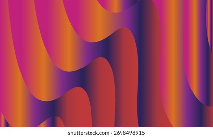 Multicolored gradient background showcases abstract fluid waves in bright magenta, orange, purple and red colors, creating a modern flowing pattern with smooth transitions.