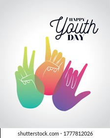 multicolored gradient hands of happy youth day design, Young holiday and friendship theme Vector illustration