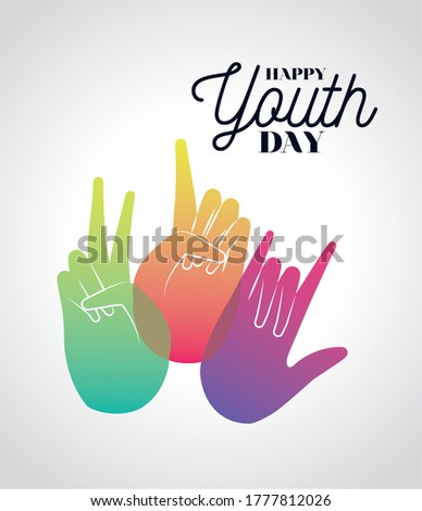 multicolored gradient hands of happy youth day design, Young holiday and friendship theme Vector illustration
