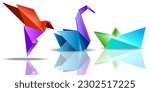 Multicolored gradient patterns origami Bird Swan and Boat Vector