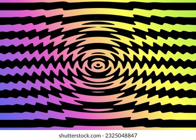 Olas de sonido de gradiente multicolor, fondo abstracto, textura espiral de círculos de agua brillantes, ilustración editable