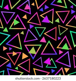 Multicolored gradient triangles on a black background. Seamless pattern