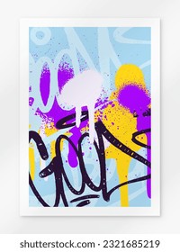 fondo de graffiti multicolor con letras, etiquetas con letras de colores vivos al estilo del arte callejero del graffiti. Conjunto de ilustraciones vectoriales
