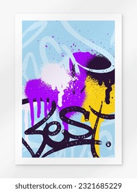 fondo de graffiti multicolor con letras, etiquetas con letras de colores vivos al estilo del arte callejero del graffiti. Conjunto de ilustraciones vectoriales
