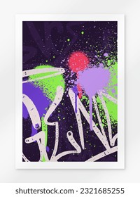 fondo de graffiti multicolor con letras, etiquetas con letras de colores vivos al estilo del arte callejero del graffiti. Conjunto de ilustraciones vectoriales
