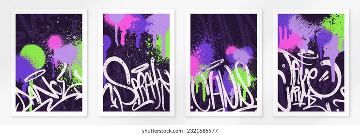 multicolored graffiti background with letters, bright colored lettering tags in the style of graffiti street art. Vector illustration set
