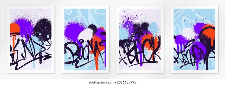 multicolored graffiti background with letters, bright colored lettering tags in the style of graffiti street art. Vector illustration set
