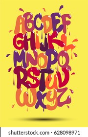 Multicolored graffiti font on a yellow background