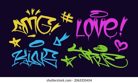 multicolored graffiti  with letters, bright colored lettering spray tags in the style of graffiti street art. Vector illustration