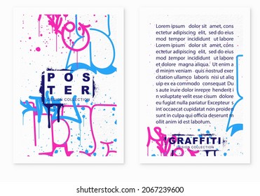 multicolored graffiti poster  background with letters, bright colored banner lettering tags in the style of graffiti street art. Vector illustration template set