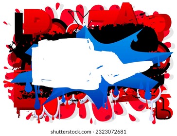 Multicolored Graffiti speech bubble isolated on white background. Abstract modern colorful street art decoration backdrop performed in urban painting style.