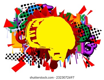 Multicolored Graffiti speech bubble isolated on white background. Abstract modern colorful street art decoration backdrop performed in urban painting style.
