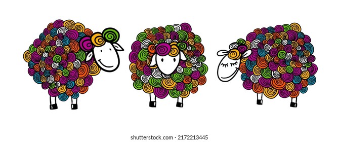 Multicolored graphic sheep. Vector illustration