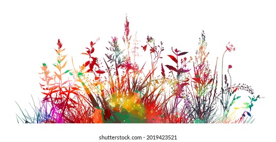 multicolored grass with flowers. Vector illustration