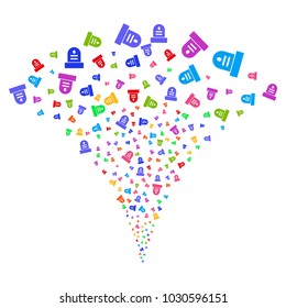 Multicolored Grave fireworks fountain. Object fountain made from random grave symbols as fireworks. Vector illustration style is flat iconic symbols with psychedelic colors.