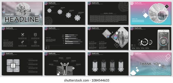 Multi-colored, gray, elements of infographics, black background. Best set presentation templates. Presentation, leaflet and flyer, corporate report, marketing,advertising,supernova,annual report,2020
