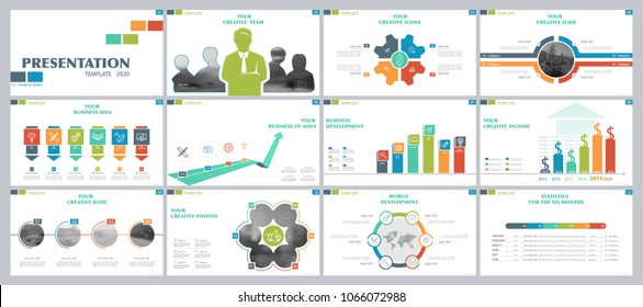 Multi-colored, green, elements for infographics on a white background. The best set of presentation templates. Presentation, leaflet and flyer, corporate report, marketing, advertising, annual report